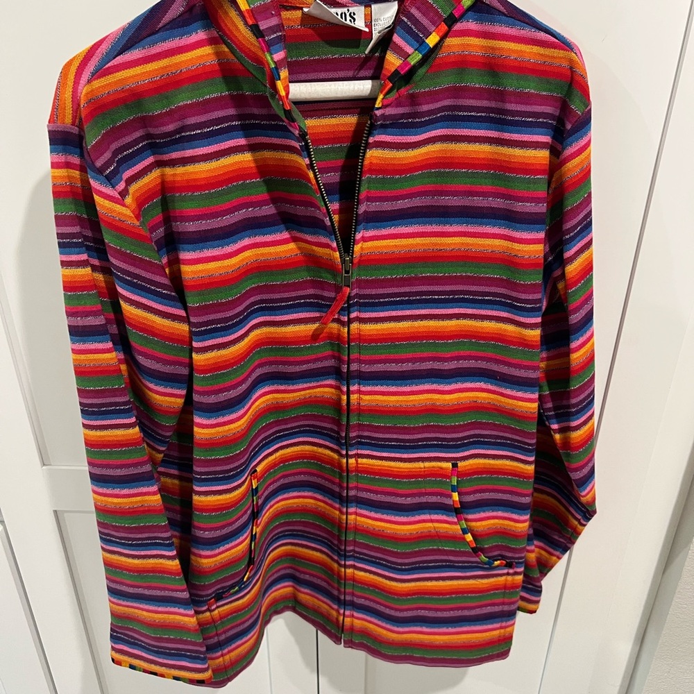 Chico's Multicolor Striped Zip-Up Hoodie